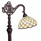 62" Brown Traditional Shaped Floor Lamp With White Stained Glass Bowl Shade