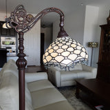 62" Brown Traditional Shaped Floor Lamp With White Tiffany Glass Bowl Shade