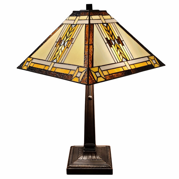 23" Stained Glass Two Light Mission Style Table Lamp with Stained Glass Shade