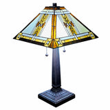 23" Stained Glass Two Light Mission Style Table Lamp with Stained Glass Shade