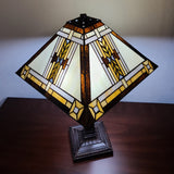 23" Stained Glass Two Light Mission Style Table Lamp with Stained Glass Shade