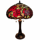 24" Stained Glass Two Light Jeweled Roses Accent Table Lamp