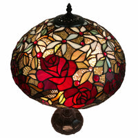24" Stained Glass Two Light Jeweled Roses Accent Table Lamp