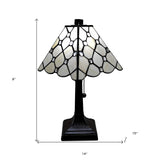 15" Tiffany Style White Stained Glass with Crystals Table Lamp