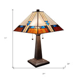 23" Cream Amber and Teal Arrow Stained Glass Two Light Mission Style Table Lamp