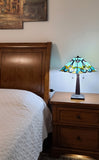 23" Aqua Blues and Amber Abstract Stained Glass Two Light Mission Style Table Lamp