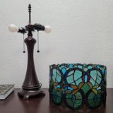21" Stained Glass Two Light Jeweled Floral Drum Table Lamp