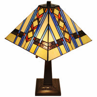 23" Amber Brown and Blue Stained Glass Two Light Mission Style Table Lamp