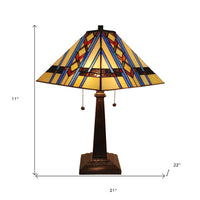 23" Amber Brown and Blue Stained Glass Two Light Mission Style Table Lamp