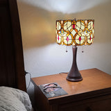 21" Stained Glass Two Light Floral Drum Table Lamp