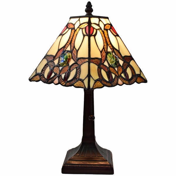 15" Tiffany Style Vintage Abstract Brown Table Lamp