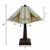 23" Stained Glass Pyramid Style Two Light Mission Style Table Lamp