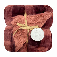 Reversible Buffalo Burgundy Faux Rabbit Fur and Sherpa Throw Blanket