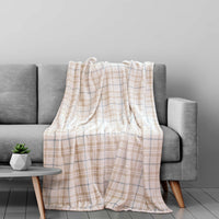 Brushed Check Tan Green Reversible Velvet and Sherpa Throw Blanket