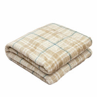 Brushed Check Tan Green Reversible Velvet and Sherpa Throw Blanket