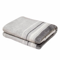 Border Stripe Grey Reversible Velvet and Sherpa Throw Blanket