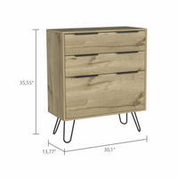 30" Light Oak Manufactured Wood Three Drawer Standard Dresser