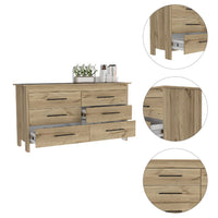 59" Light Oak And White Manufactured Wood Four Drawer Double Dresser