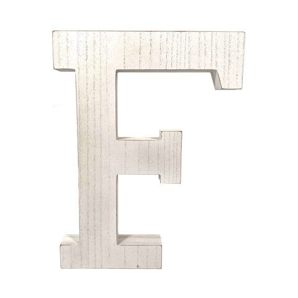 16" Distressed White Wash Wooden Initial Letter F Sculpture