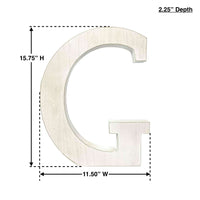 16" Distressed White Wash Wooden Initial Letter G Sculpture