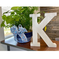16" Distressed White Wash Wooden Initial Letter K Sculpture