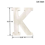 16" Distressed White Wash Wooden Initial Letter K Sculpture