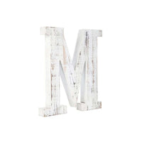 16" Distressed White Wash Wooden Initial Letter M Sculpture
