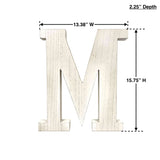 16" Distressed White Wash Wooden Initial Letter M Sculpture