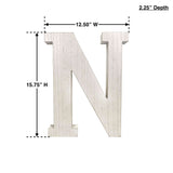 16" Distressed White Wash Wooden Initial Letter N Sculpture
