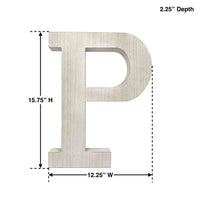 16" Distressed White Wash Wooden Initial Letter P Sculpture