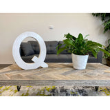 16" Distressed White Wash Wooden Initial Letter Q Sculpture