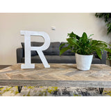16" Distressed White Wash Wooden Initial Letter R Sculpture