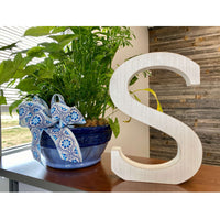 16" Distressed White Wash Wooden Initial Letter S Sculpture