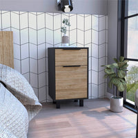 Stylish Black Wengue and Pine Bedroom Nightstand