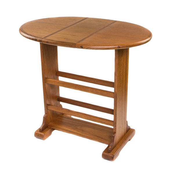21" Brown Solid Wood Oval Drop Leaf End Table