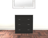 32" Black Wengue Manufactured Wood Three Drawer Standard Dresser