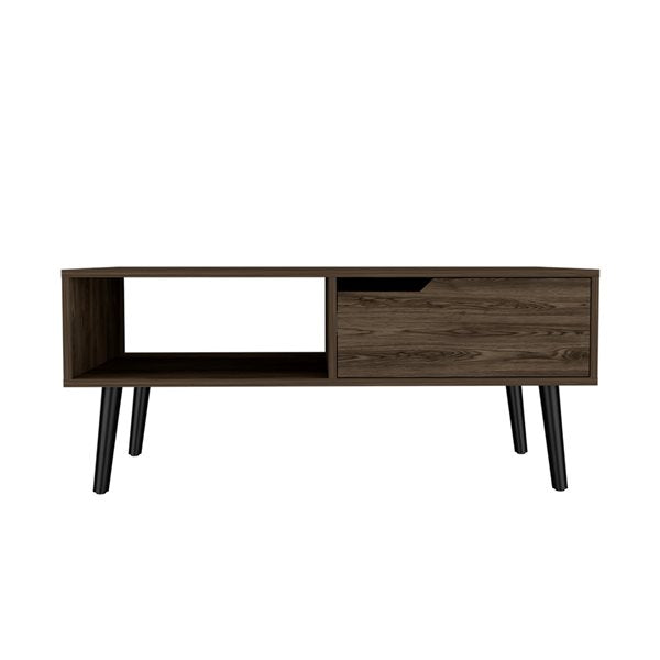 40" Dark Walnut Rectangular Coffee Table With Drawer And Shelf