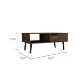 40" Dark Walnut Rectangular Coffee Table With Drawer And Shelf