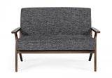 Compact 44" Grey Fabric And Walnut Veneer Loveseat