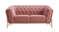 Stylish Pink Velvet  Loveseat With Diamond Tufts