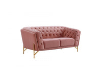 Stylish Pink Velvet  Loveseat With Diamond Tufts