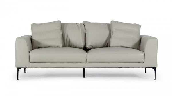 Contemporary 87" Light Grey Leather Sofa