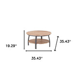 35" Two Tier Wood Grain Oak Manufactured Wood Round Coffee Table