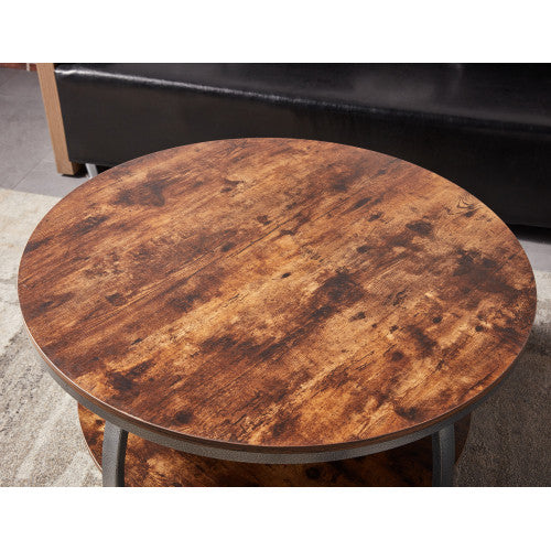 35" Two Tier Wood Grain Dark Caramel Manufactured Wood Round Coffee Table