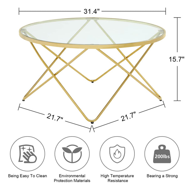32" Glass And Gold Geo Round Coffee Table