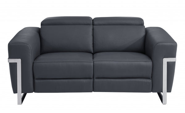 65" Dark Gray Italian Leather Reclining Love Seat