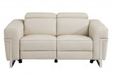 65" Beige Italian Leather and Stainless Reclining  Love Seat