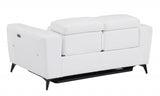 65" White and Chrome Italian Leather Reclining Love Seat
