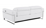 83" White Italian Leather with Chrome Accents Reclining Sofa