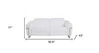 83" White Italian Leather with Chrome Accents Reclining Sofa